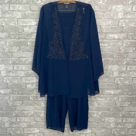 Catherines Navy Masquerade Beaded Pant Set - Picture 2 of 10